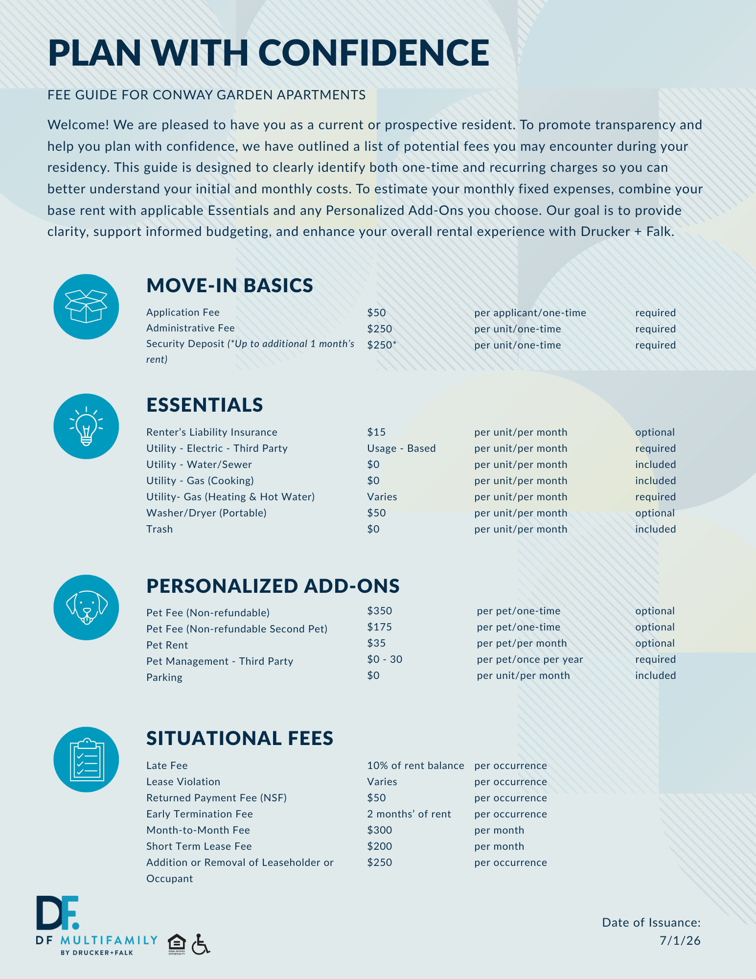 Fee Guide for Axis at PTC - Please call our leasing office for more details